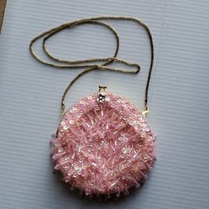 Pink and Gold Sequin Beaded Small Shoulder Bag